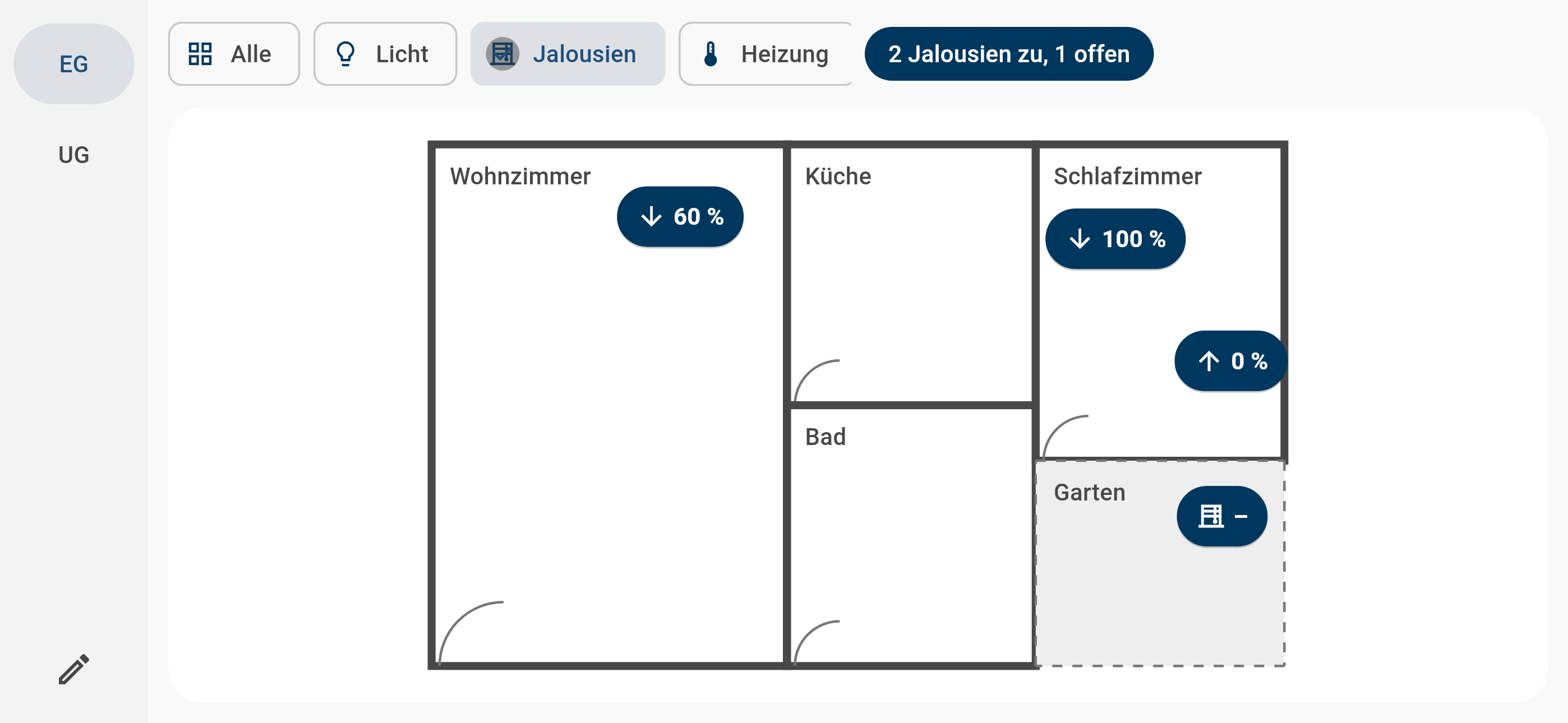 Floor plan in landscape with the blinds layer