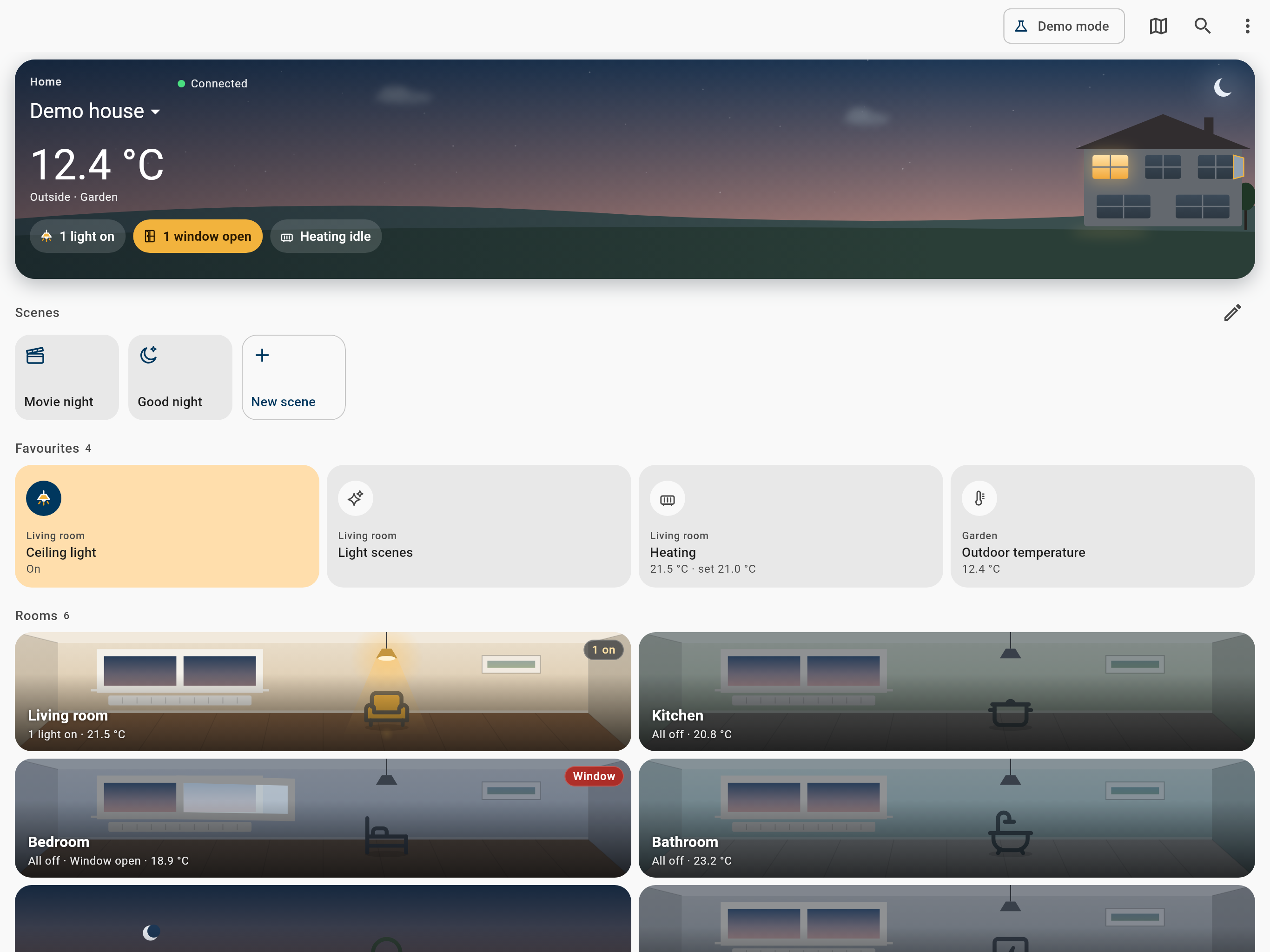 Tablet view in landscape: start page with the living house
